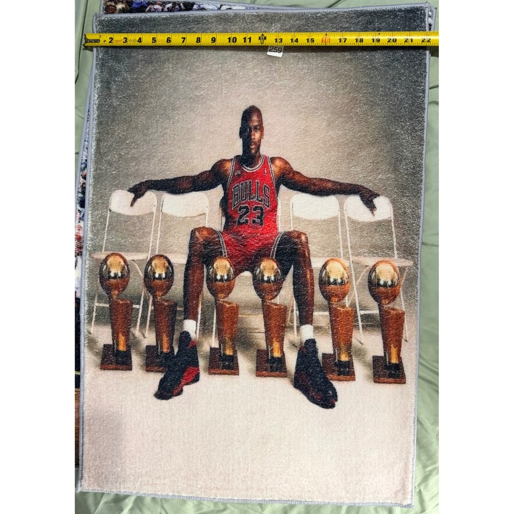 Michael Jordan Chicago Bulls 6 Rings Trophy Area Rug 22x31 NBA Decor